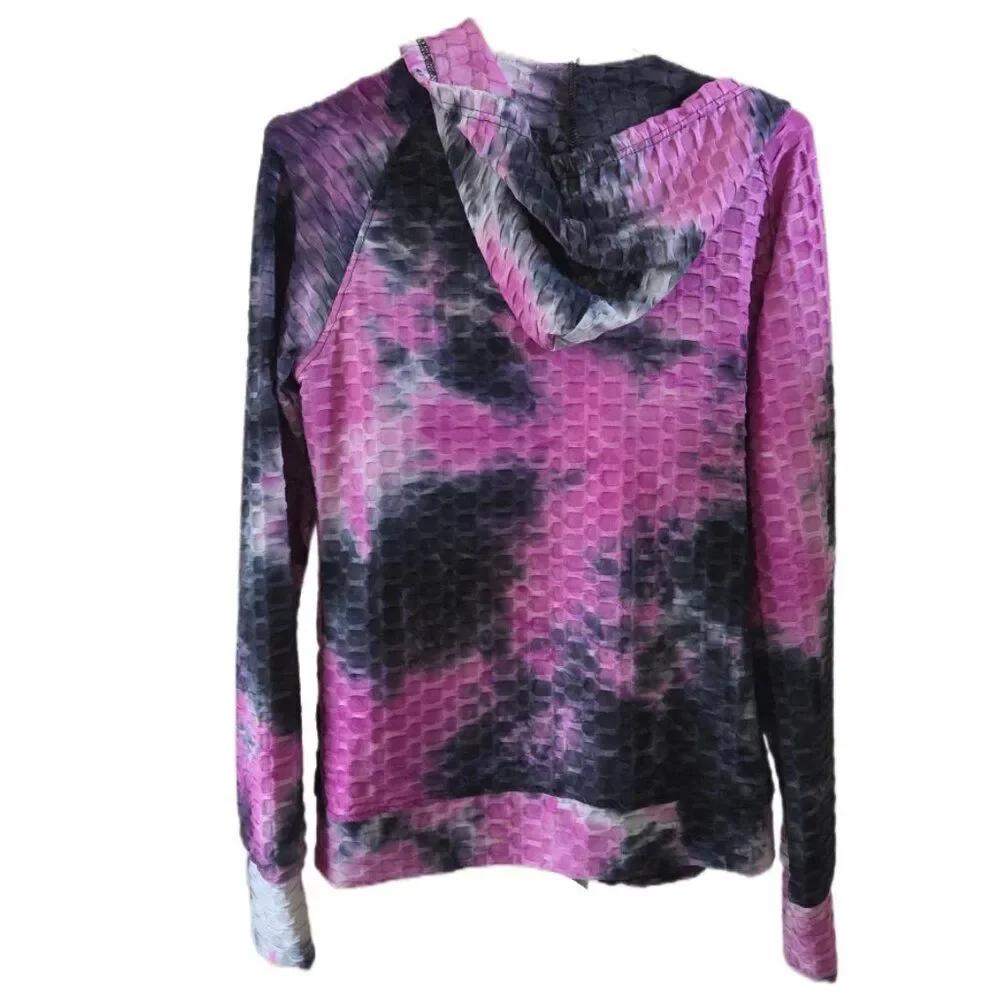 Women's 3 Piece Pink/Gray/Purple Tie Dye Honeycomb Active Wear Set Size S/M - Picture 5 of 8